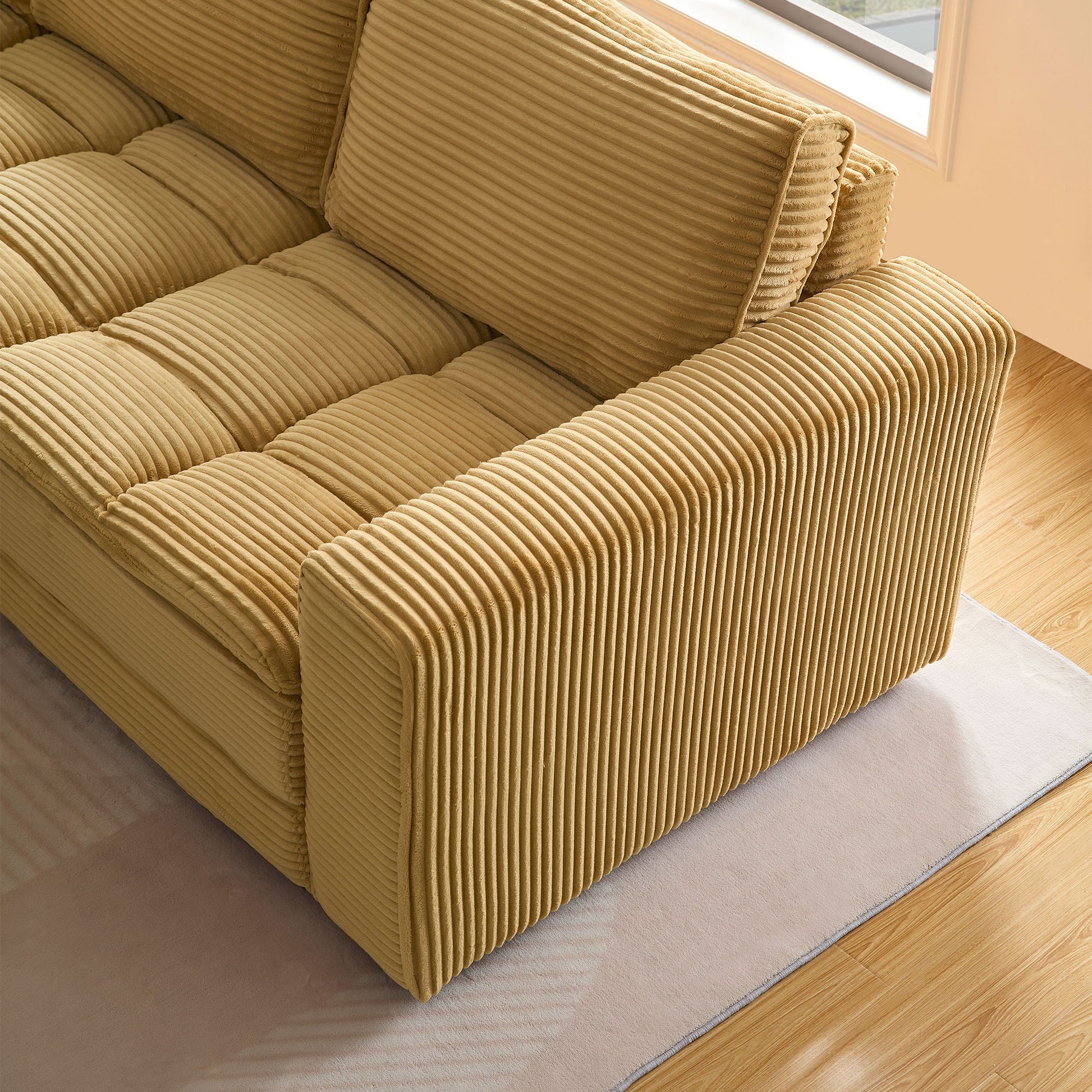 4 Seats Complimentary 2 Pillows ,Oversized Sectional Sofa,L Shaped Corner Couch With Detachable Seat & Back Cushion, Corduroy Upholstery Convertible Sleeper Sofa&Couch For Living Room Yellow Fabric 4 Seat