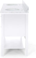 61'' Bathroom Vanity With Marble Top & Double Ceramic Sinks, 4 Drawers, Open Shelf, White White Plywood