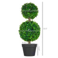 Homcom Artificial Plant For Home Decor Indoor & Outdoor Fake Plants Artificial Tree In Pot, 2 Ball Boxwood Topiary Tree For Home Office, Living Room Decor, Green Green Plastic