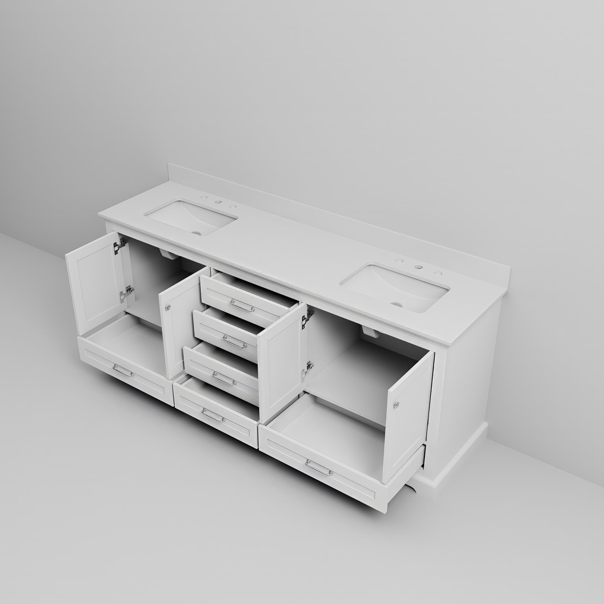 White Double Bath Vanity 80 In. W X 22 In. D, With Cultured Marble Top White Plywood Wood