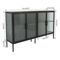 Stylish 4 Door Tempered Glass Cabinet With 4 Glass Doors Adjustable Shelf And Feet Anti Tip Dust Free Fluted Glass Kitchen Credenza Black Black Tempered Glass Sheet Metal Plastic