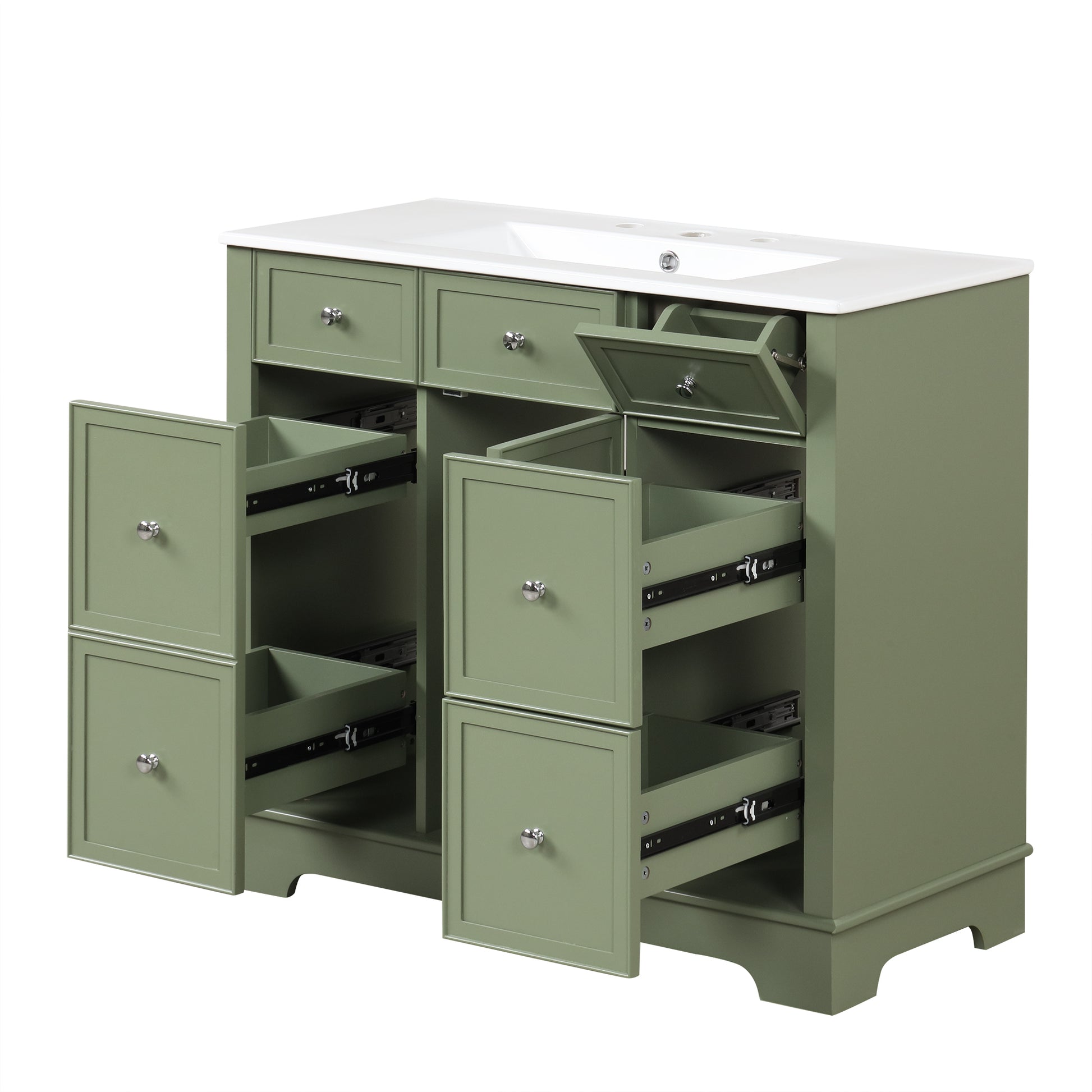 36" Bathroom Vanity With Sink, One Cabinet With Three Drawers And One Flip Drawer, Solid Wood And Mdf Board, Green Green Solid Wood Mdf