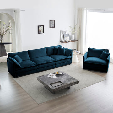 3 Piece Upholstered Sofa, Living Room Sectional Sofa Set Modern Sofa Couches Setdeep Seat Sofa For Living Room Apartment, 1 3 Seat Blue Blue Chenille 4 Seat