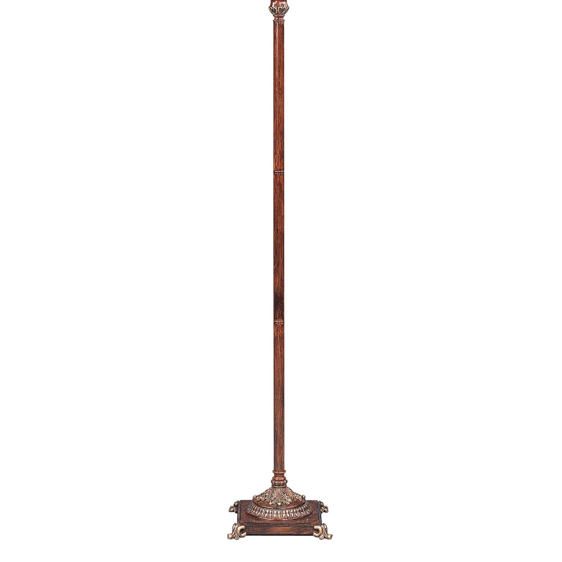 70" Tall Metal Torchiere Floor Lamp With Wooden Finish, Glass Shade Brown Metal