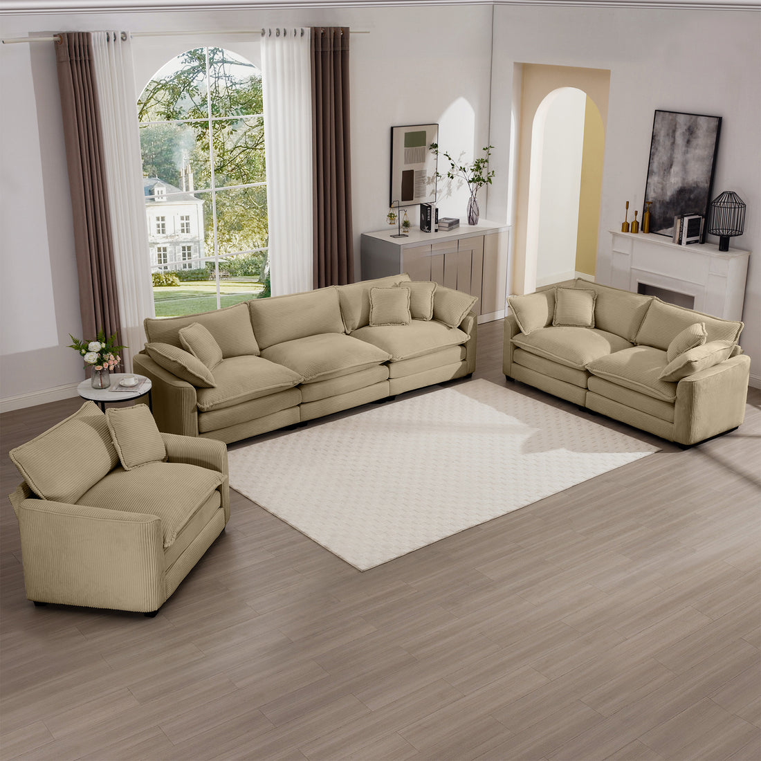 3 Piece Sectional Sofa Oversized Sectional Sofa Comfortable Sectional Sofaone Single Sectional Sofa, One 2 Seater Sofas, One 3 Seater Sofas Tan Corduroy Deep Seat Sofa Tan Corduroy 6 Seat