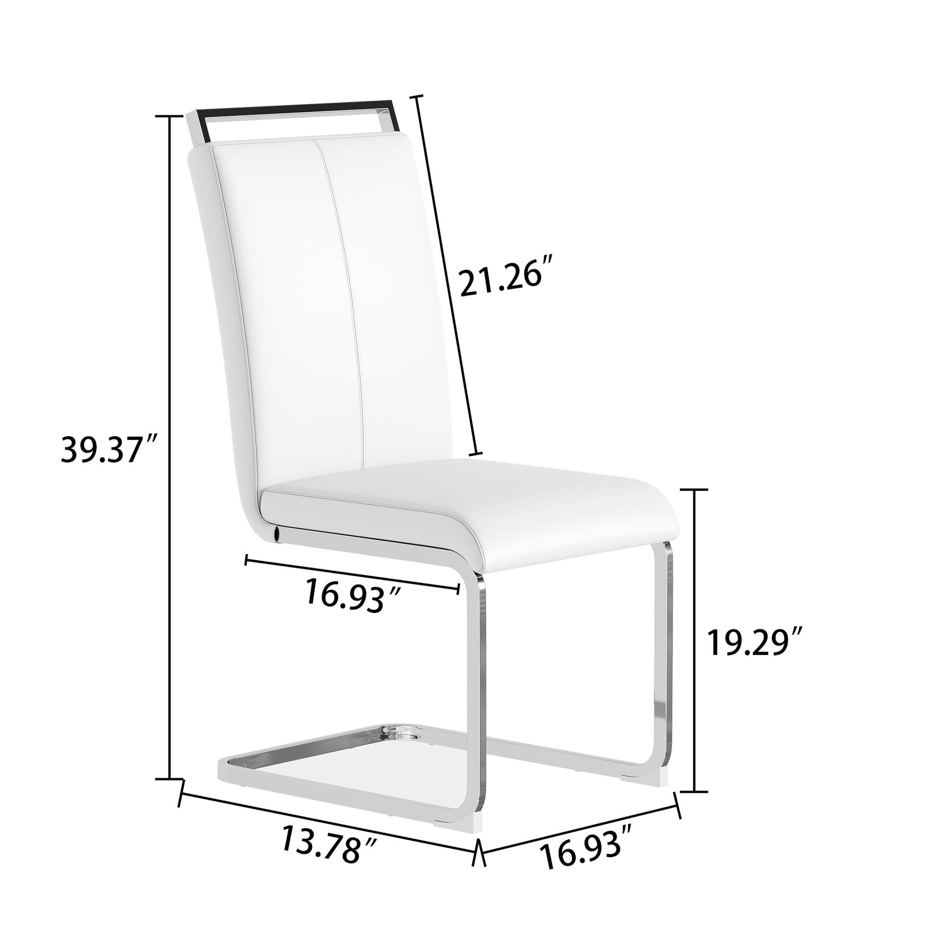 A Set Of 4 Artificial Leather Dining Chairs, Featuring An Arched Chair Design And Paired With Stainless Steel Legs. Silver White Pu Leather