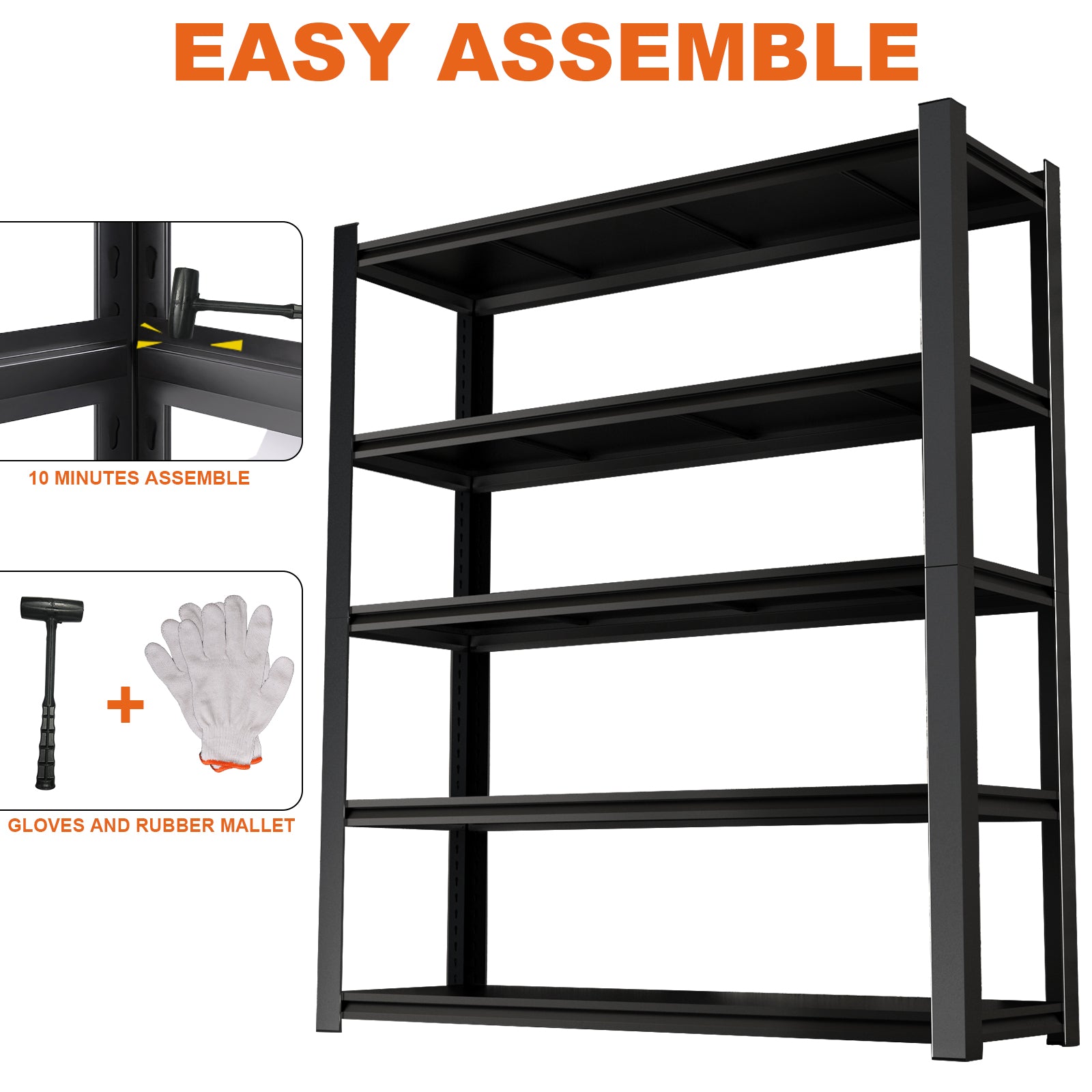 23.62 Inches Wide Black Metal Shelves, With 5 Removable Dividers, Large Capacity, Strong Load Bearing, Suitable For Garage, Kitchen And Office. 5 Black Standard Primary Living Space Horizontal Open Back Metal American Design,American Traditional,Modern