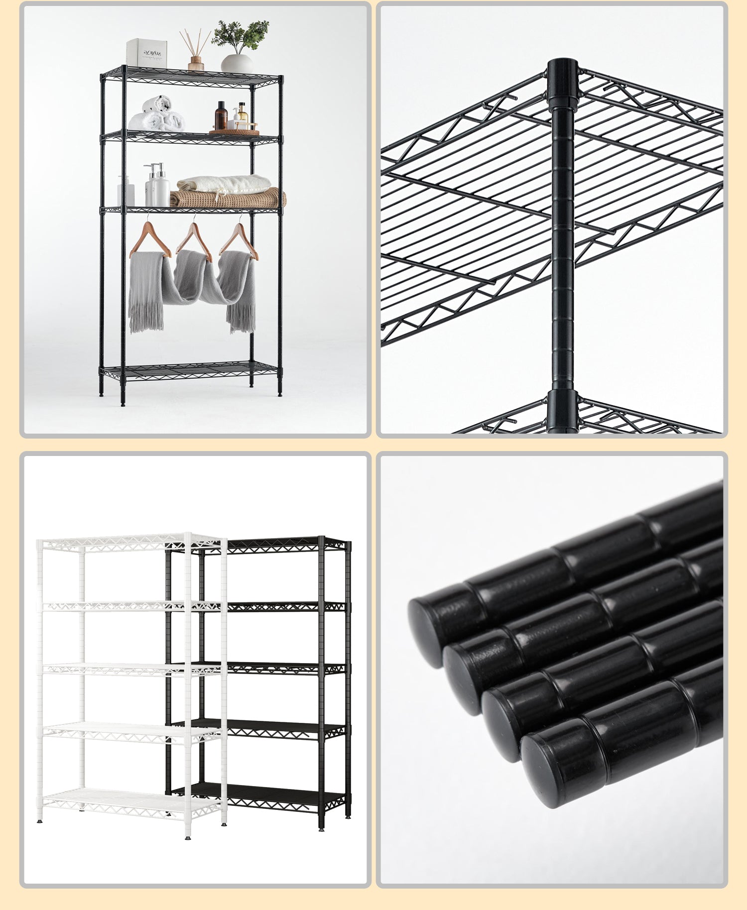 Wire Shelving Metal Storage Rack Adjustable Shelves, Standing Storage Shelf Units For Laundry Bathroom Kitchen Pantry Closet Black, 42L X 17.99W X 71H Black Primary Living Space Metal Adjustable Shelves Metal