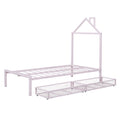 Twin Size Metal Platform Bed With Two Drawers,House Shaped Headboard Design, Pink Twin Pink Metal