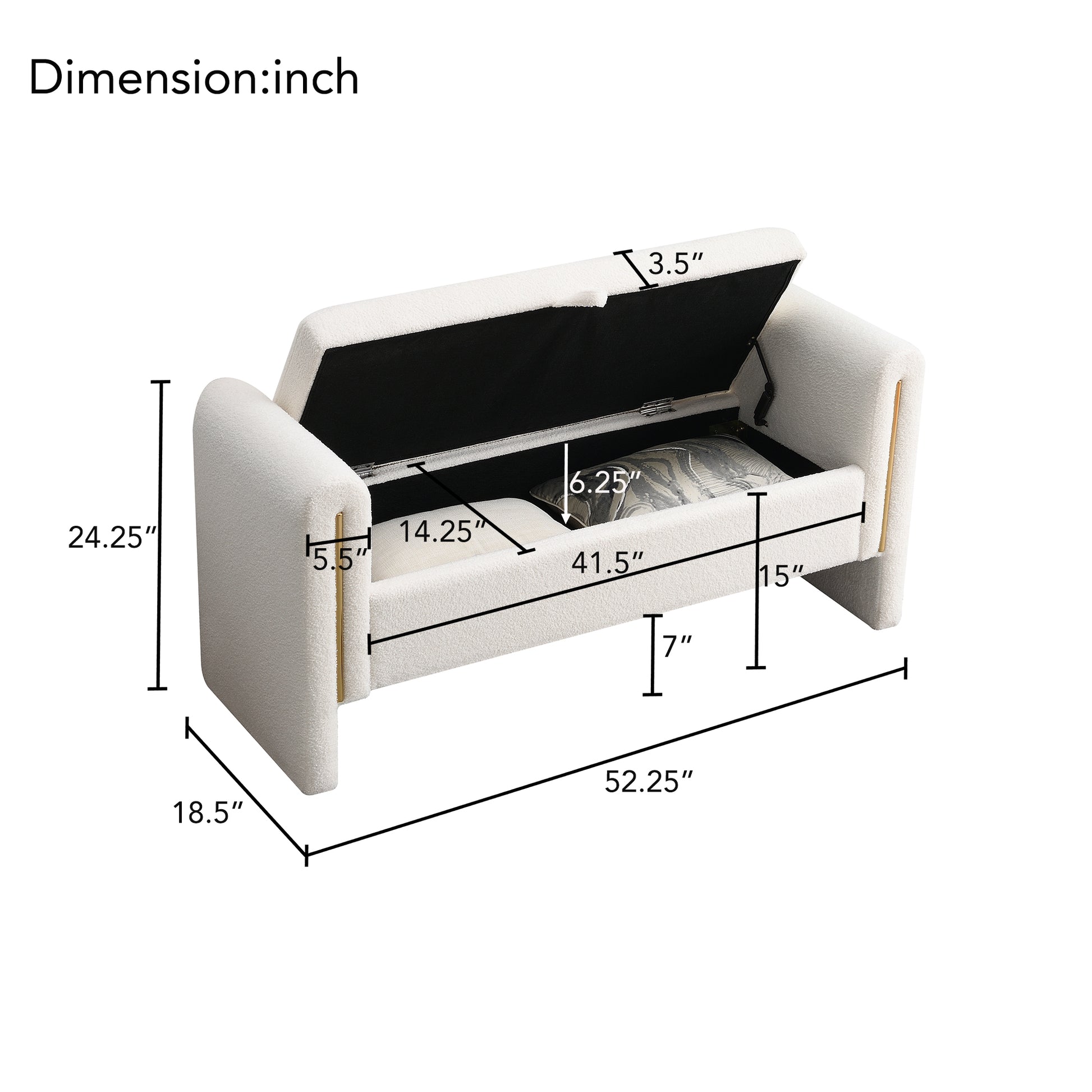 Modern Teddy Bed End Bench With Arms And Storage,Upholstered Large Foot Rest Stool, Comfy Window Vanity Bench For Living Room,Bedroom,Dorm,Coffee Table,Teddy Cream Cream Modern Storage Wood Internal