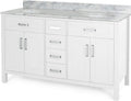 61'' Bathroom Vanity With Marble Top & Double Ceramic Sinks, 4 Drawers, 4 Doors, White White Plywood