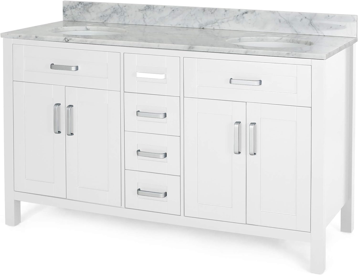 61'' Bathroom Vanity With Marble Top & Double Ceramic Sinks, 4 Drawers, 4 Doors, White White Plywood