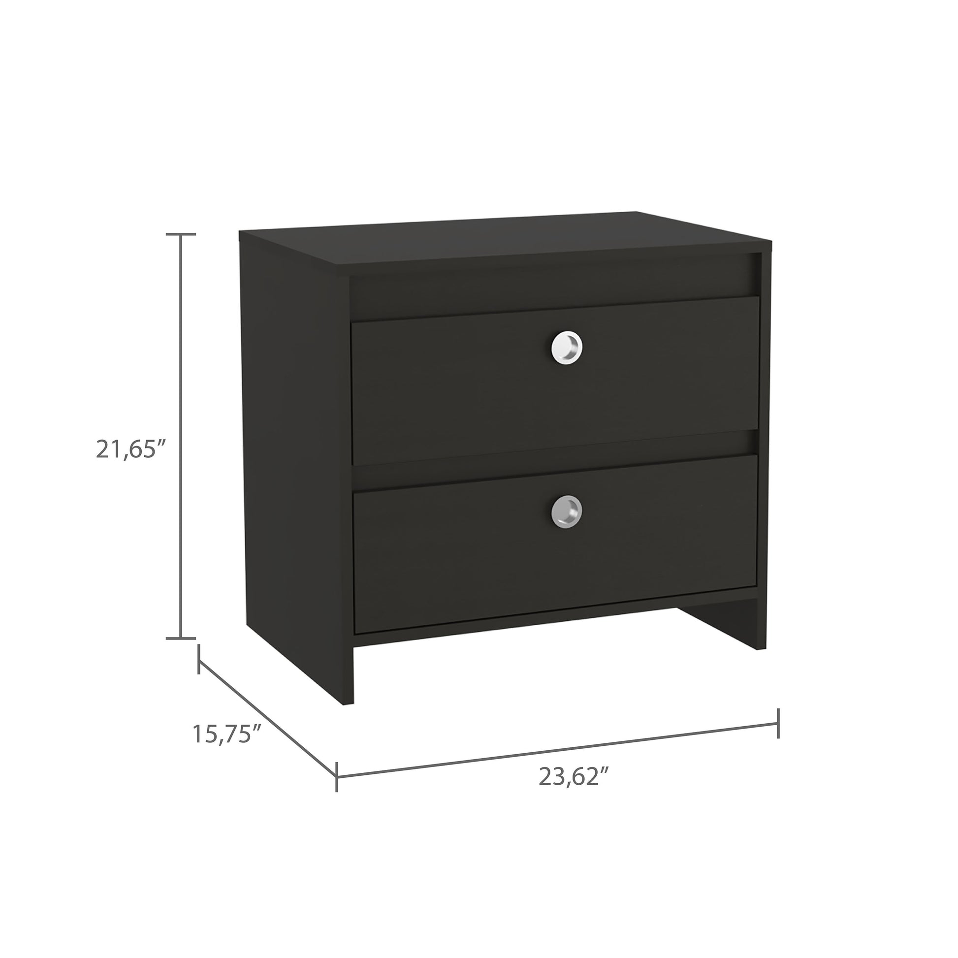 Lily Nightstand, Two Drawers Black Mdf Engineered Wood