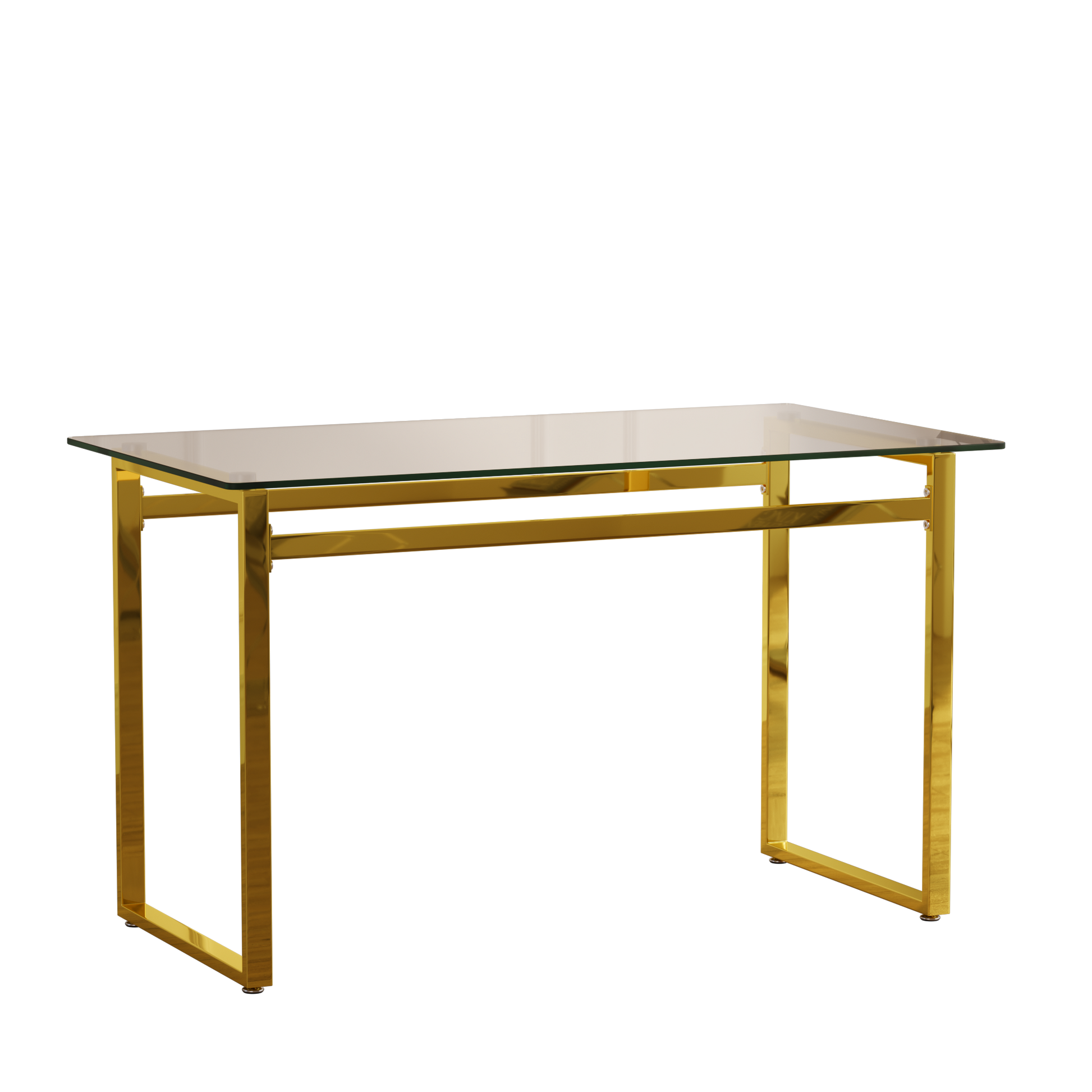 Modern Minimalist Rectangular Glass Dining Table For 4 6 With 0.31" Tempered Glass Tabletop And Golden Chrome Metal Legs, Writing Table Desk, For Kitchen Dining Living Room, 51" W X 27"D X 30" H Transparent Glass Glass