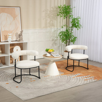 Coolmore Boucle Dining Chairs Set Of 2, Mid Century Modern Curved Backrest Chair, Round Upholstered Kitchen Chairs Beige Boucle Beige Foam Mdf Metal