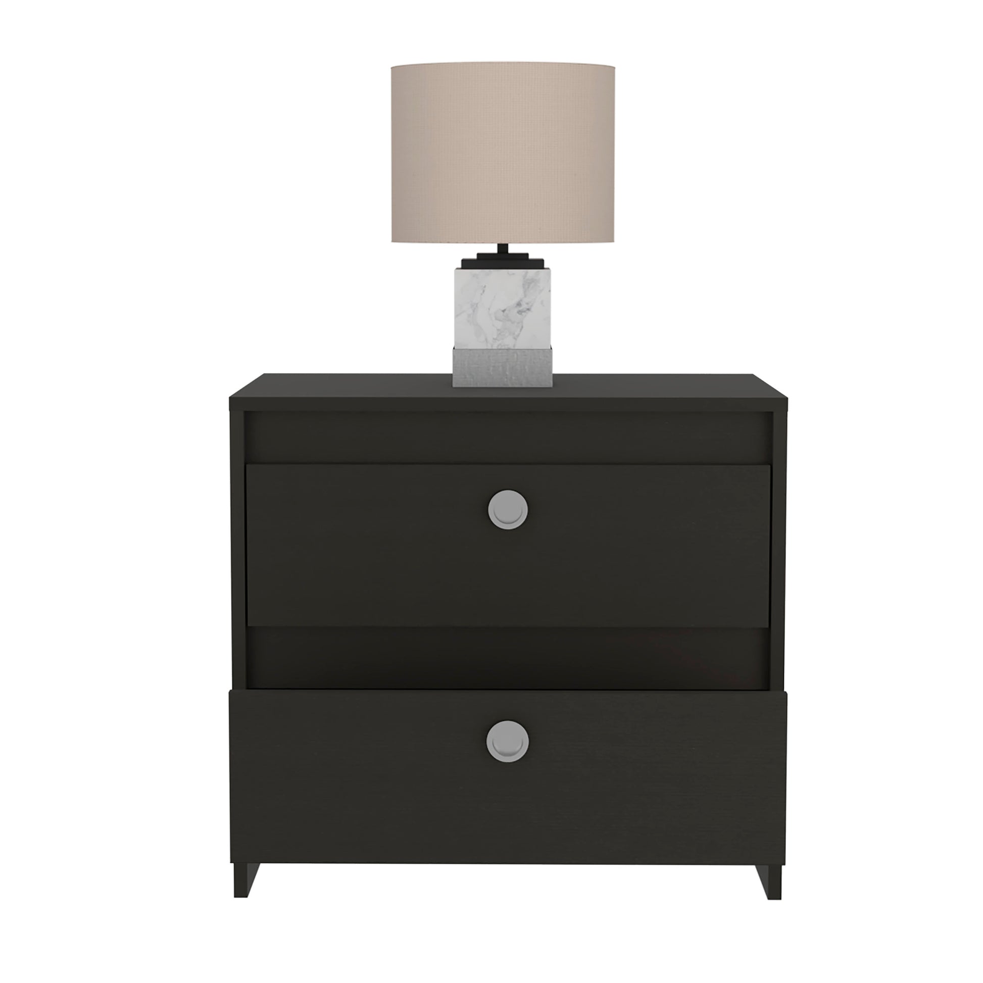 Lily Nightstand, Two Drawers Black Mdf Engineered Wood