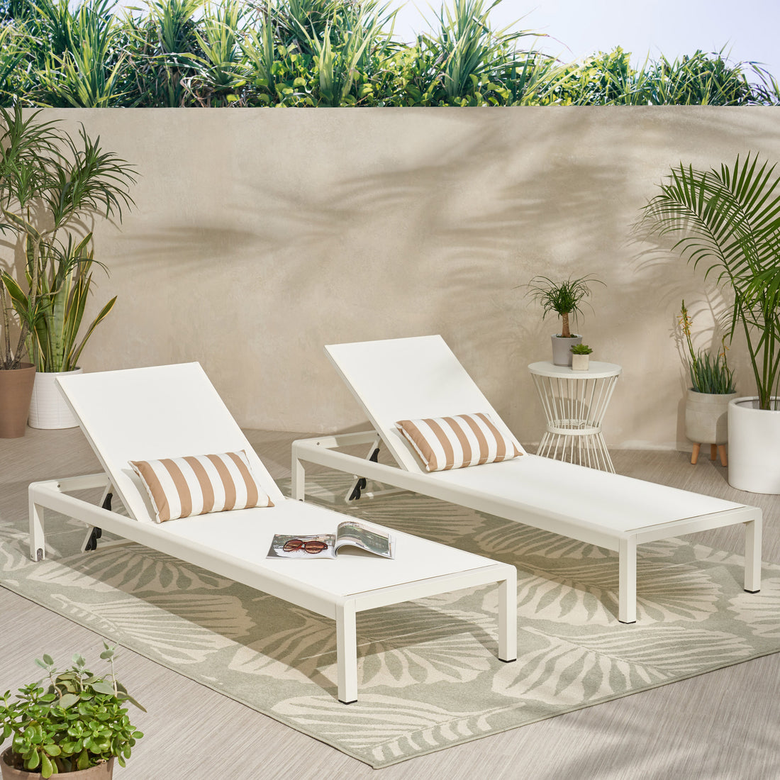 Cape Coral Kd Chaise Lounge Gry Mp2 Set Of 2 White Wood