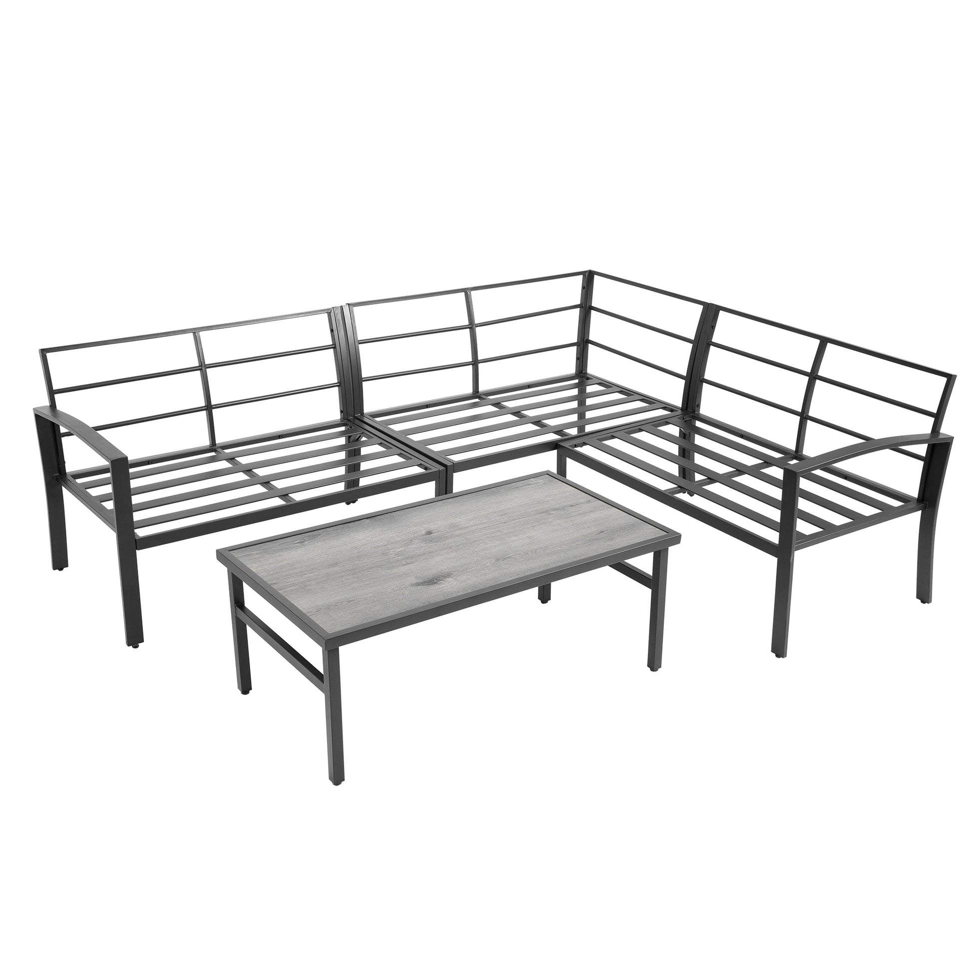 Grand Patio 4 Piece Patio Furniture Set, All Weather Outdoor Conversation Set Sectional Sofa With Water Resistant Beige Thick Cushions And Coffee Table Dark Gray Cotton Steel