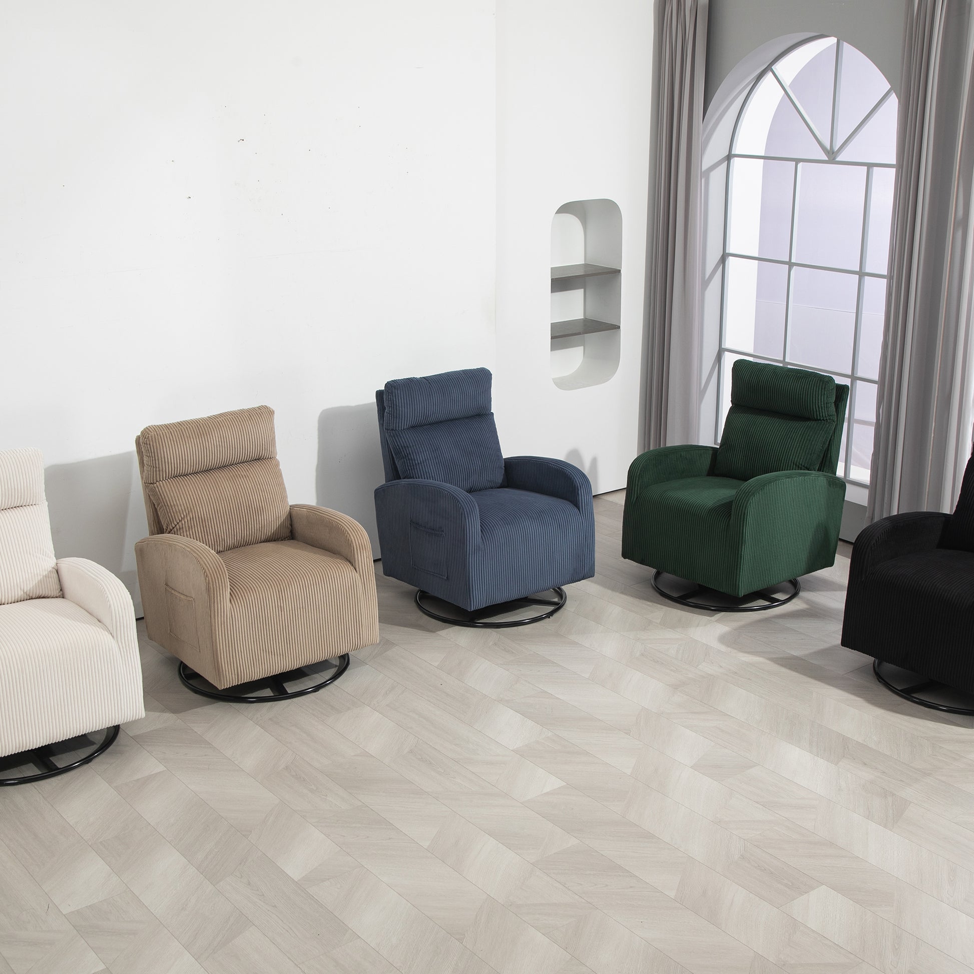 Jiada Upholstered Swivel Glider.Flannel Fabric.Rocking Chair For Nursery In Navy Blue.Modern Style One Left Bag Navy Blue Primary Living Space Foam Fabric Metal