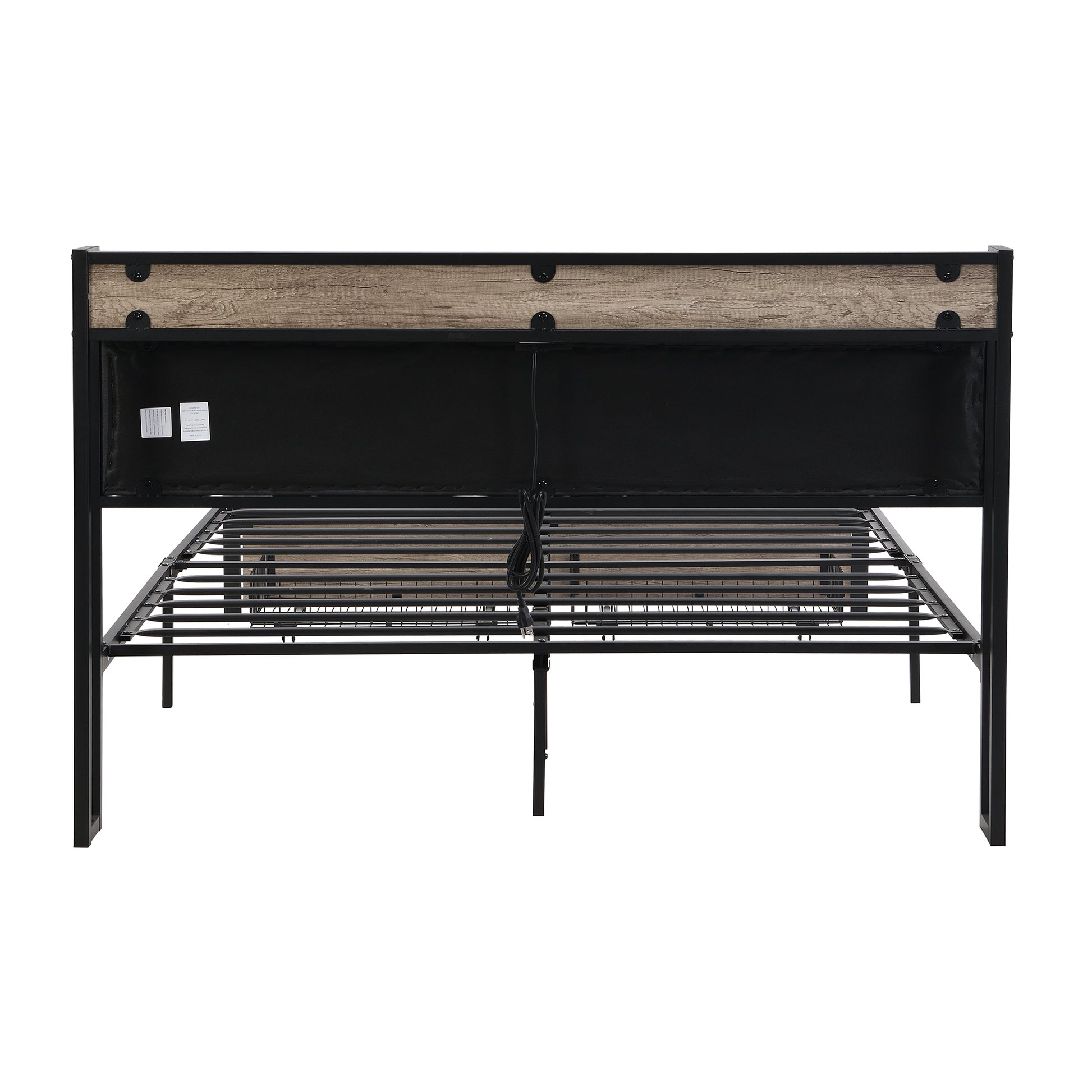 Full Size Metal Platform Bed Frame With Upholstery Storage Function Headboard And Usb Liner And Footboard With Drawers, No Box Spring Needed, Large Under Bed Storage, Easy Assemble Full Black Grey Mdf Metal