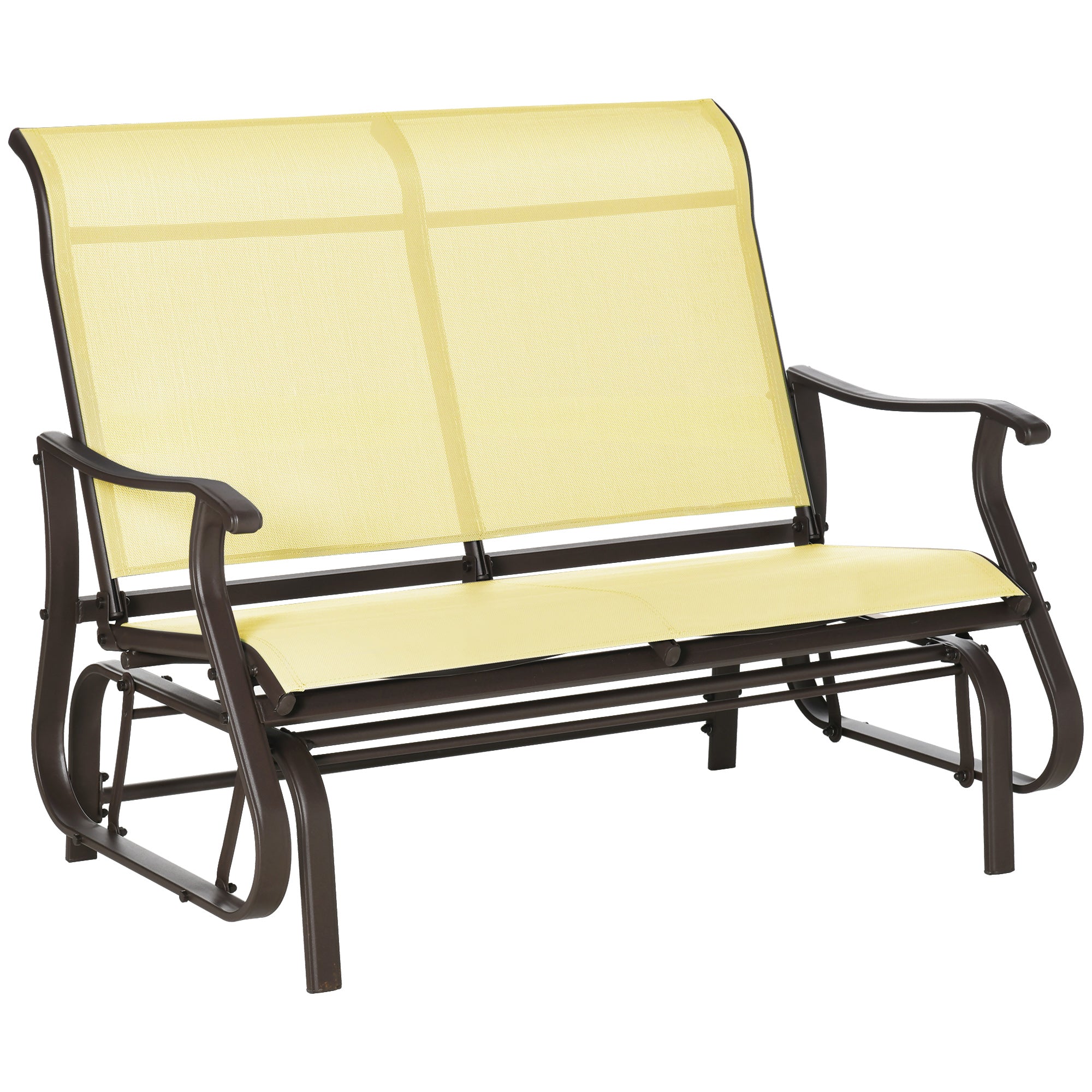 Outsunny 2 Person Outdoor Glider Bench Patio Glider Loveseat Chair With Powder Coated Steel Frame 2 Seats Porch Rocking Glider For Backyard, Lawn, Garden And Porch, Beige Beige Steel