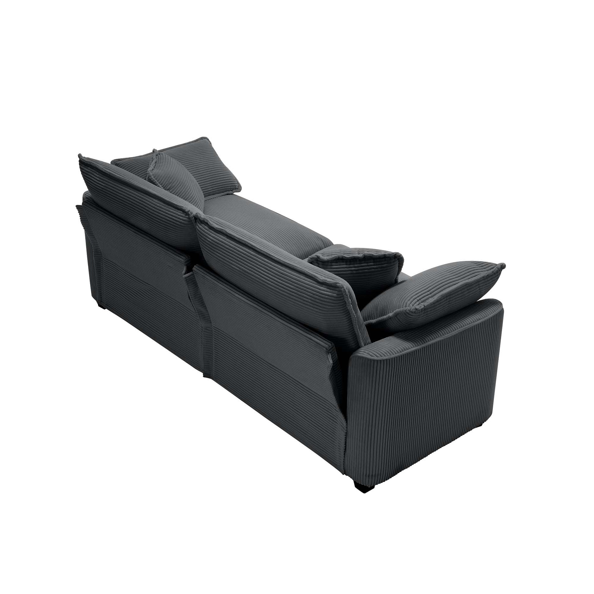 Modern Fabric Living Room Sofa With 4 Pillows Upholstered Large Deep Seating Loveseat, Grey Corduroy Grey Corduroy 2 Seat