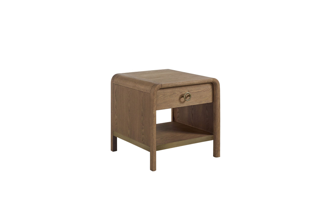 Waterfall End Table Latte Light Brown Solid Wood Mdf