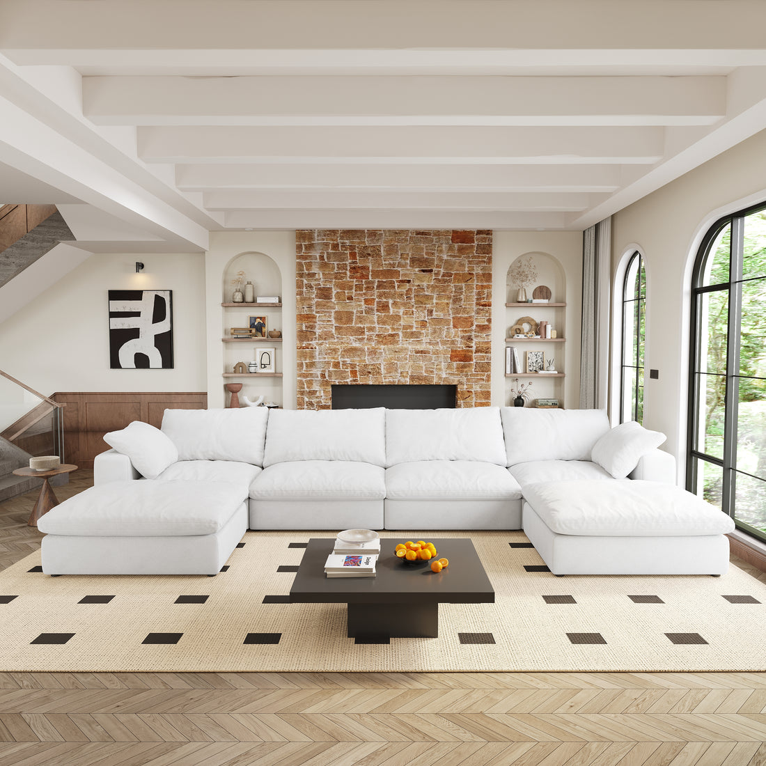 Cloud Modular Sectional Sofa With 2 Storage Ottomans,160.6" Down Filled Comfort U Shaped Sofa Couch For Living Room 4Seaters 2Ottoman White Down Filling,Fabric,Foam 6 Seat
