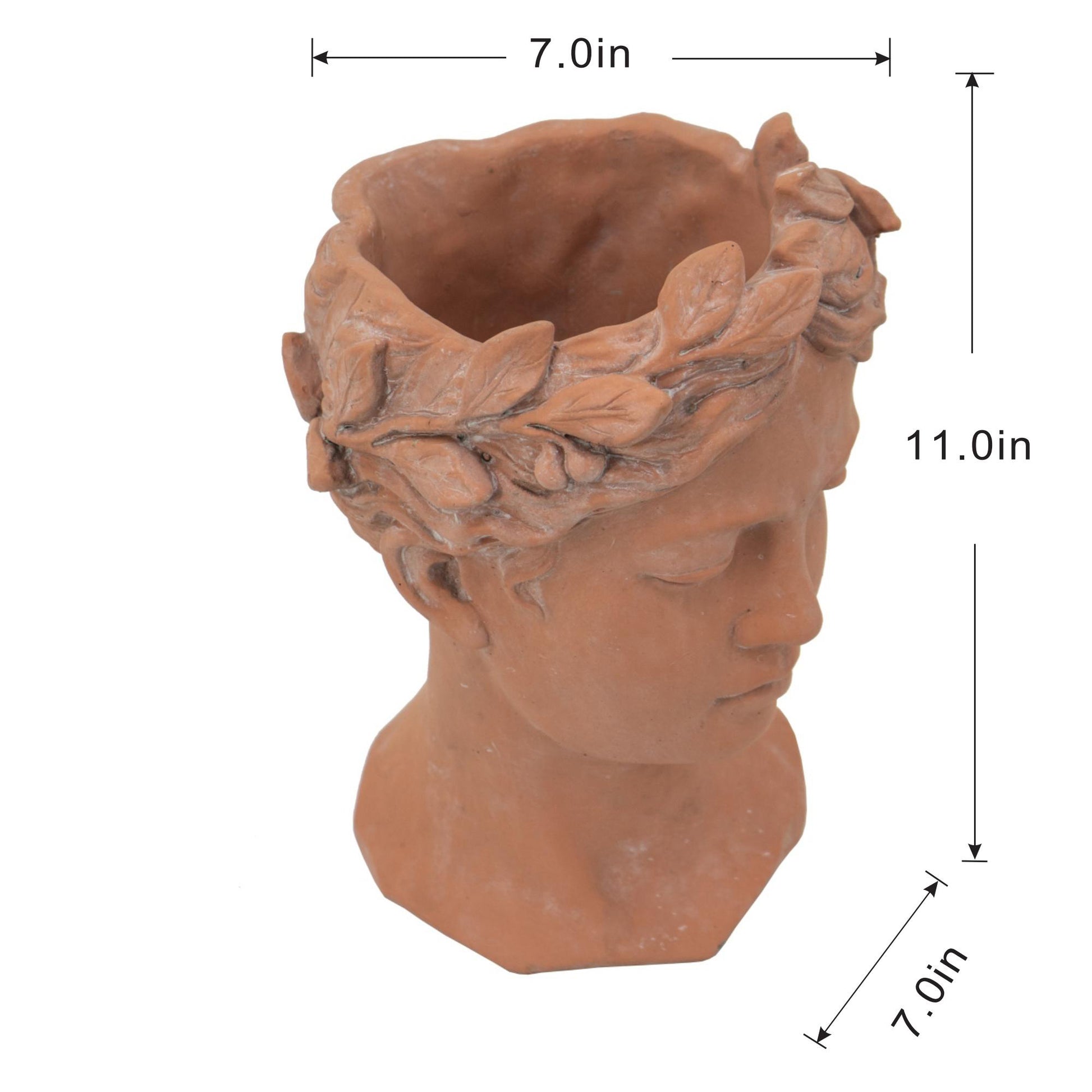 D7X11" Visage Head Bust Planter, Brown Brown Garden & Outdoor Cement