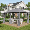 Outsunny 10' X 13' Outdoor Patio Gazebo, Canopy Shelter With 6 Removable Sidewalls & Steel Frame For Garden, Lawn, Backyard & Deck, Gray Grey Polyester