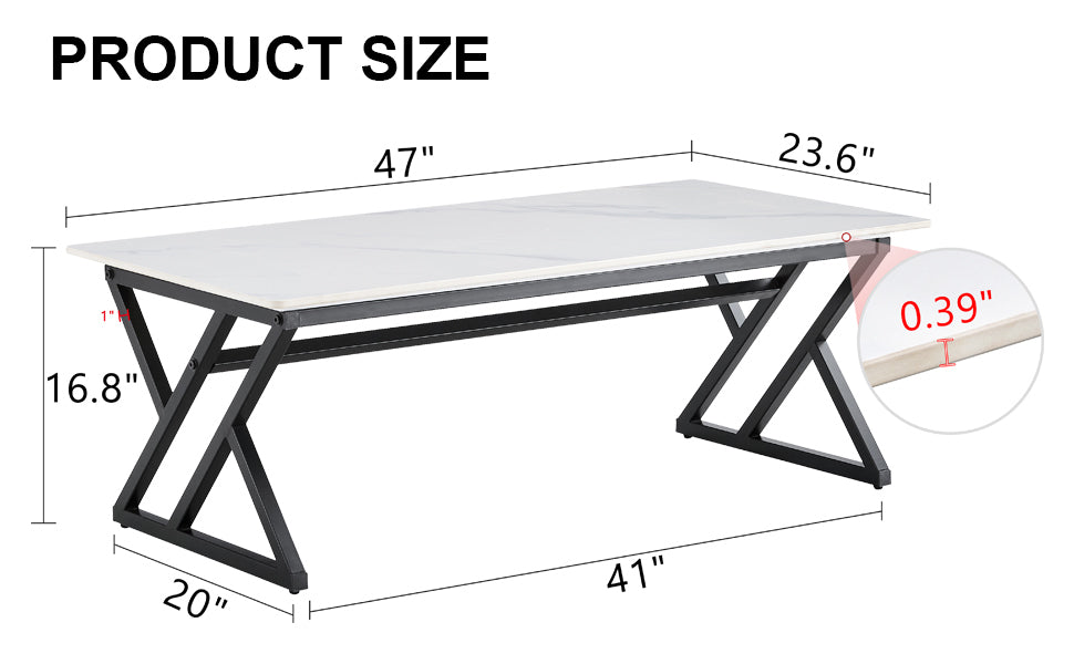 A Modern Minimalist Style White Marble Patterned Coffee Table With Black Metal Legs. Computer Desk. Game Table. Tea Table. Ct Xx White Black Sintered Stone