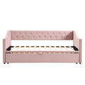 Twin Size Upholstered Daybed With Pop Up Trundle, Pink Twin Pink Upholstered