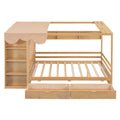 Full Size House Bed With Two Drawers And Wardrobe,Natural Full Natural Solid Wood