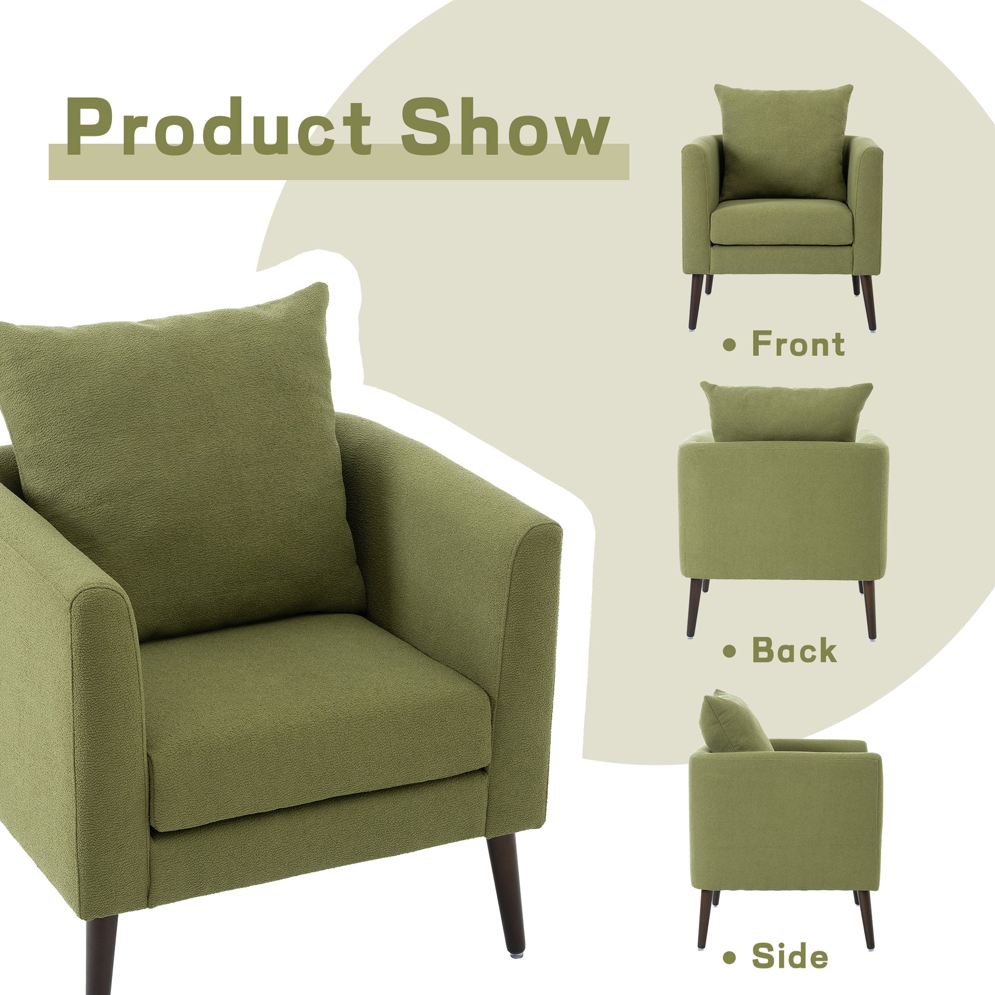 Barrel Chair, Modern Accent Chair, Fabric Armchair Club Chair,Upholstered Arm Chair With Solid Wood Legs,Waist Pillow,Padded Single Chair For Living Room Bedroom Study Waiting Room,Olive Green Olive Green Light Brown Primary Living Space Modern