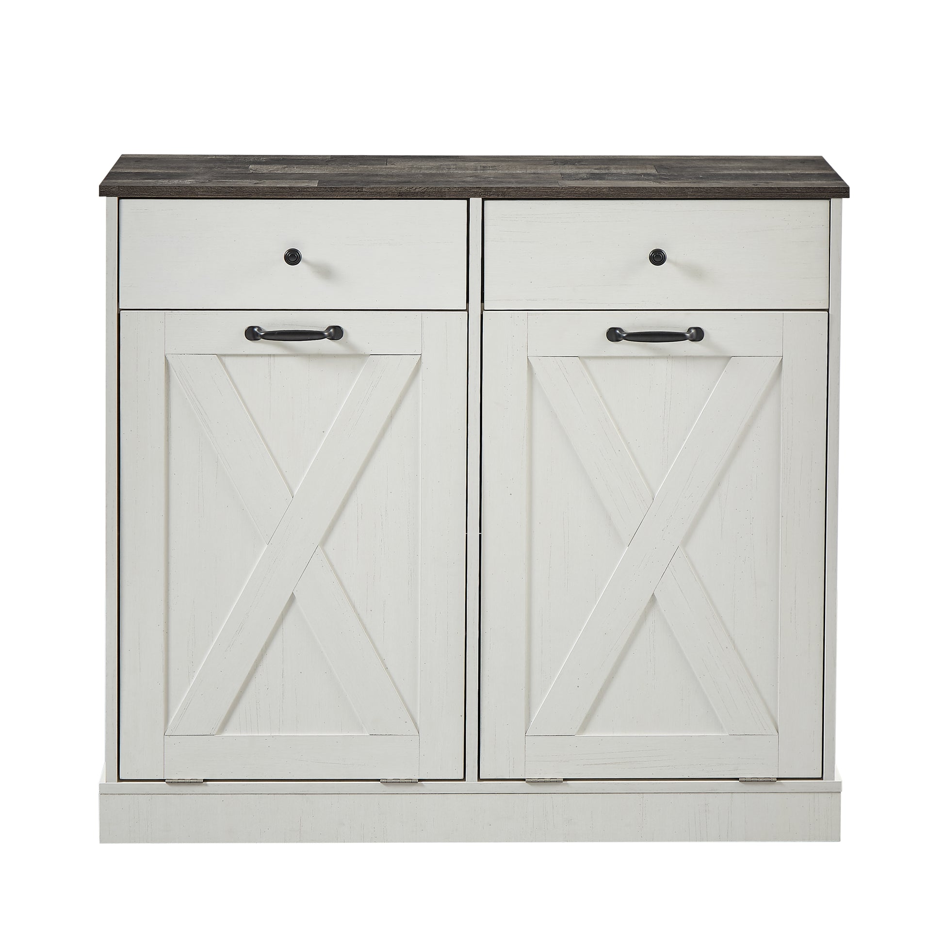 Wf003 Tc2 7034K Double Door Trash Can Tilt Trash Cabinet Kitchen Trash Can White White Solid Wood