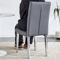 Table And Chair Set, Modern Dining Table, Tempered Glass Tabletop And Silver Colored Leg Table, Soft And Comfortable Dining Chair, Perfect For Dinner, Meetings, Home And Office Decor Gray Seats 4 Glass