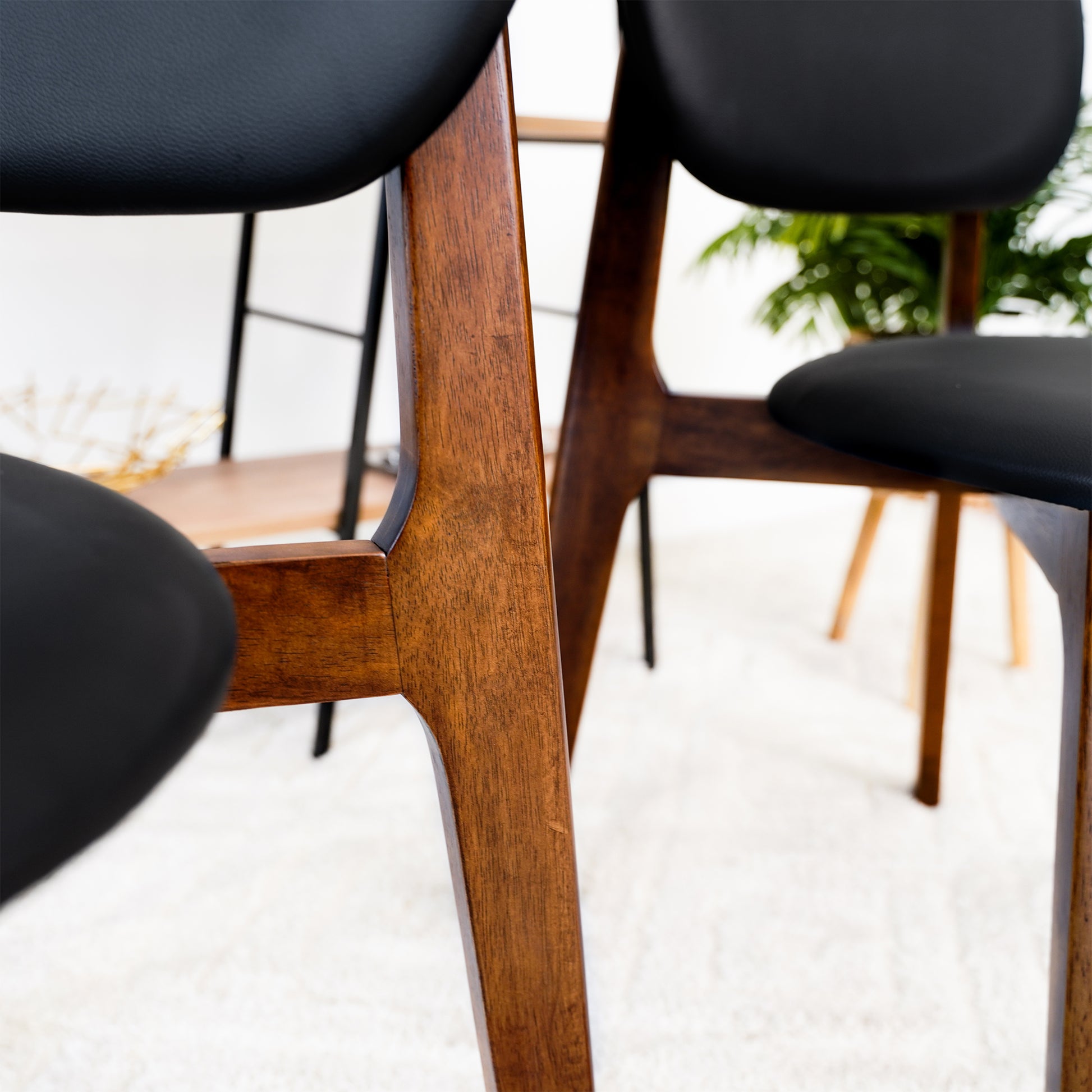 Kelsey Black Leather Dining Chair Set Of 2 Solid Black,Brown Brown Dining Room Foam Wipe Clean Mid Century Modern Dining Chairs Rubberwood Foam Faux Leather,Solid Wood