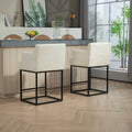 Coolmore Counter Height Bar Stools Set Of 2, Modern Barrel Bar Stool With Backrest And Arms, Black Metal Frames, Upholstered Bar Stools For Kitchen Island, Pub, Club Beige Foam Chenille