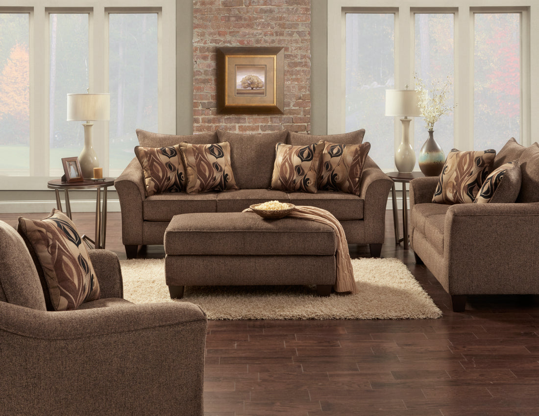 Camero Fabric 4 Piece Living Room Sofa Set Brown Espresso Polyester Wood Primary Living Space Pillow Back Flared Arms Polyester 6 Seat