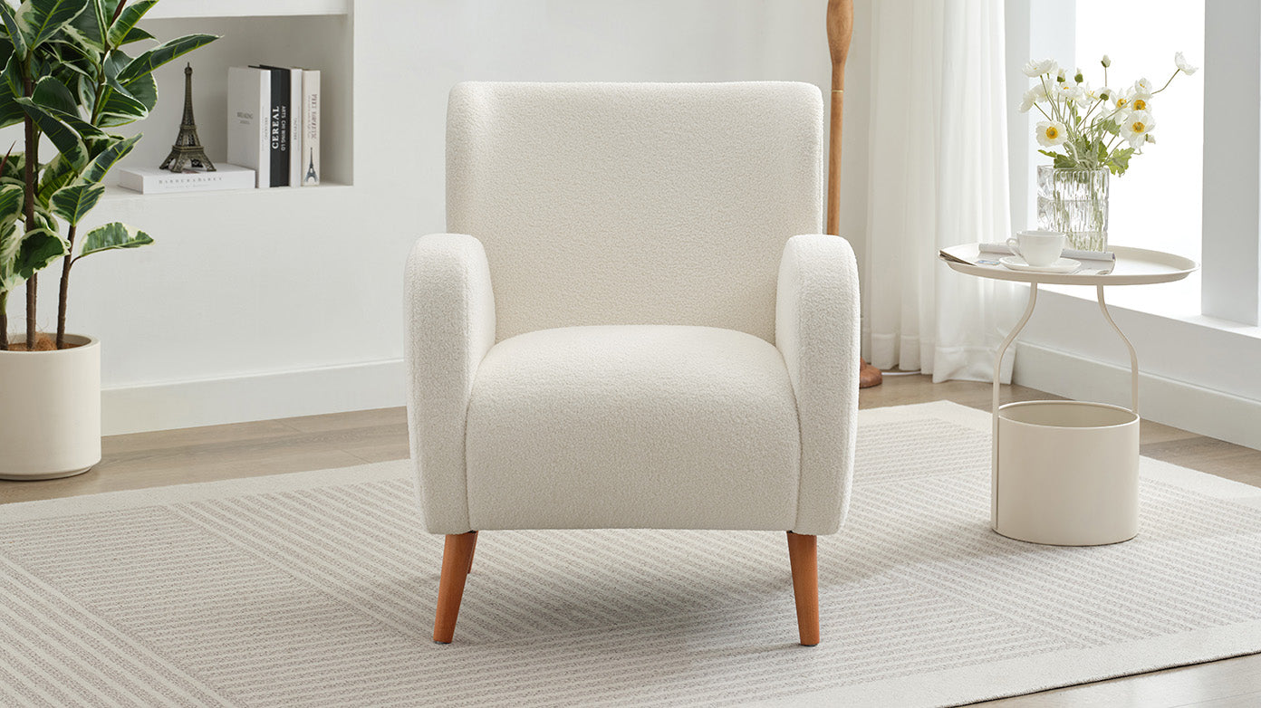 Mirod Modern Wing Back Lounge Chair Stylish Design, Soft Fabric, Solid Wood Legs, Easy Assembly, Durable Frame Beige Boucle