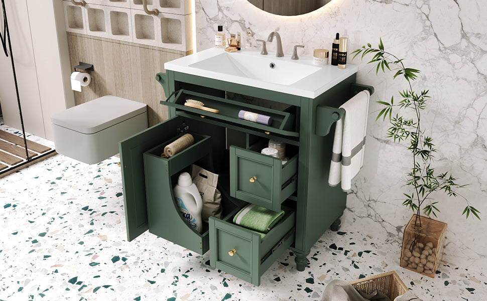 30'' Bathroom Vanity With Top Sink, Modern Bathroom Storage Cabinet With 2 Drawers And A Tip Out Drawer, Single Sink Bathroom Vanity Same As Sw000143Aaf Green Bathroom Modern Solid Wood Mdf Resin