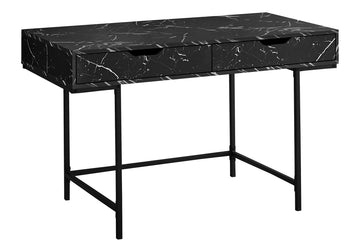 Computer Desk, Home Office, Laptop, Storage Drawers, 48"L, Work, Black Marble Look Laminate, Black Metal, Contemporary, Modern Black Particle Board