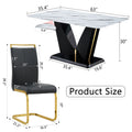 Table And Chair Set, White Imitation Marble Texture Glass Tabletop, Black Mdf Table Legs, Stable And Beautiful. Modern Simple Dining Table, Comfortable Seating. White Black Seats 4 Mdf Glass