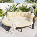 Patio Furniture Set, 4 Piece Round Outdoor Conversation Set All Weather Metal Sectional Sofa With Cushions Beige Seats 6 Metal