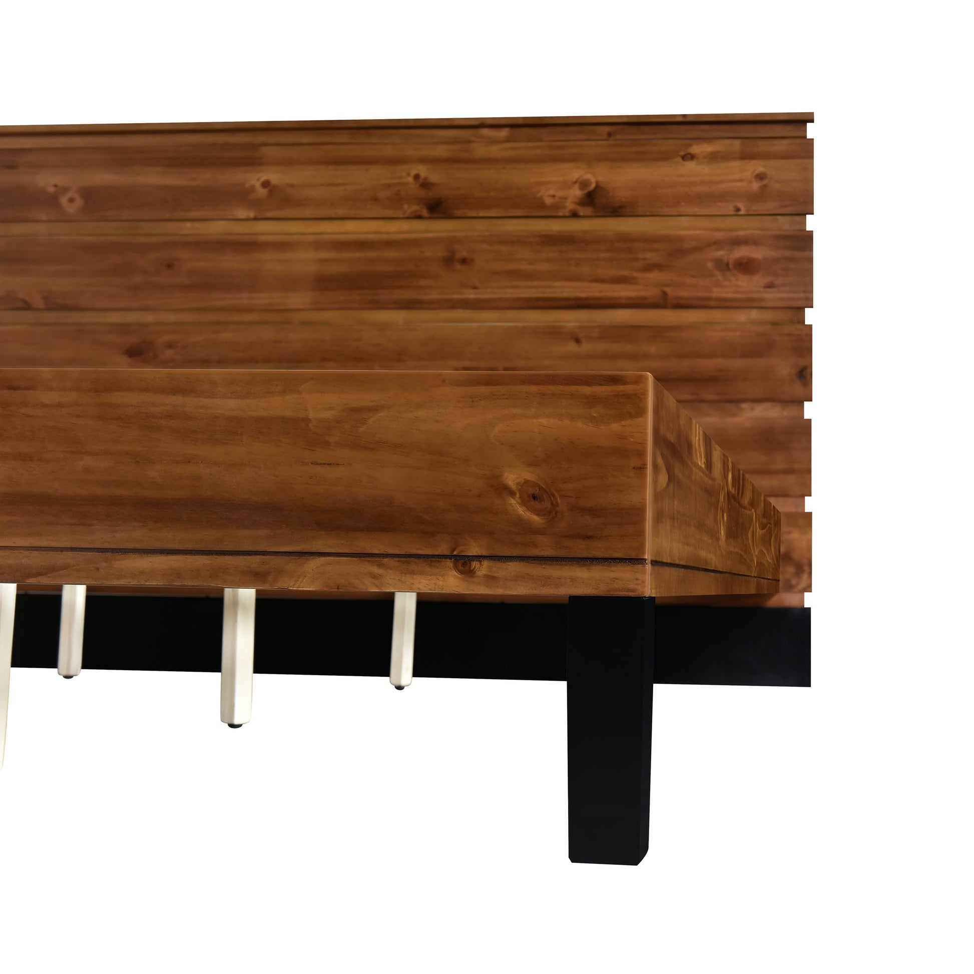 Mid Century Modern Solid Wood Bed Frame King Size Platform Bed With Six Piece Headboard Design, No Box Spring Needed, Brown King Brown Pine