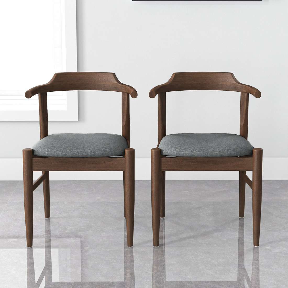 Leon Mid Century Modern Grey Fabric Dining Chair Set Of 2 Solid Brown,Light Gray Brown Dining Room Foam Wipe Clean Mid Century Modern Dining Chairs Set Of 2 Foam Fabric,Solid Wood