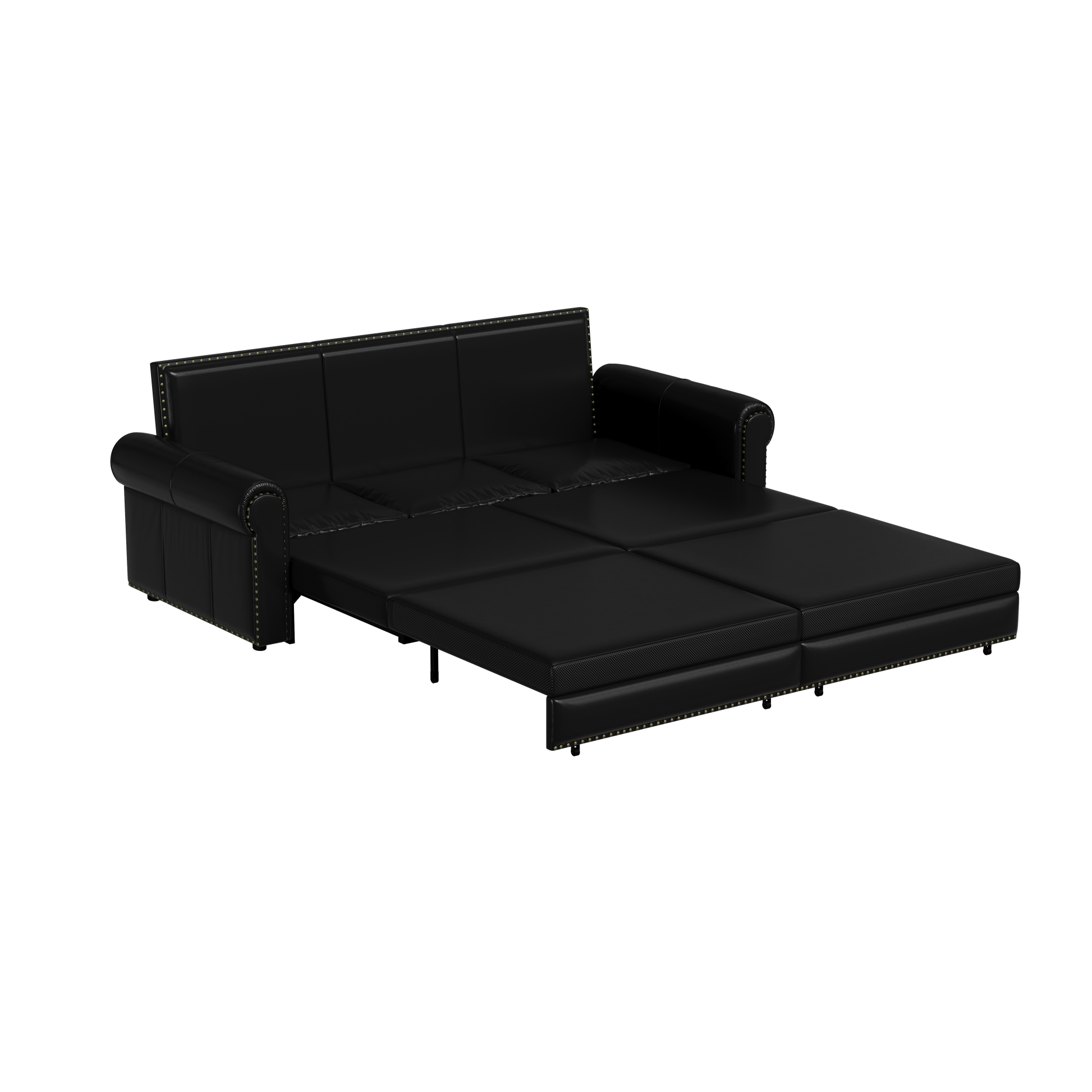 Chesterfield Sofa,93.7" King Pull Out Sofa Bed, 3 In 1 Faux Leather Convertible Sleeper Sofa With Trim & Rolled Arm,Multi Functional Sofa Bed For Living Room,Bedroom,Apartment,Office,Balck Black