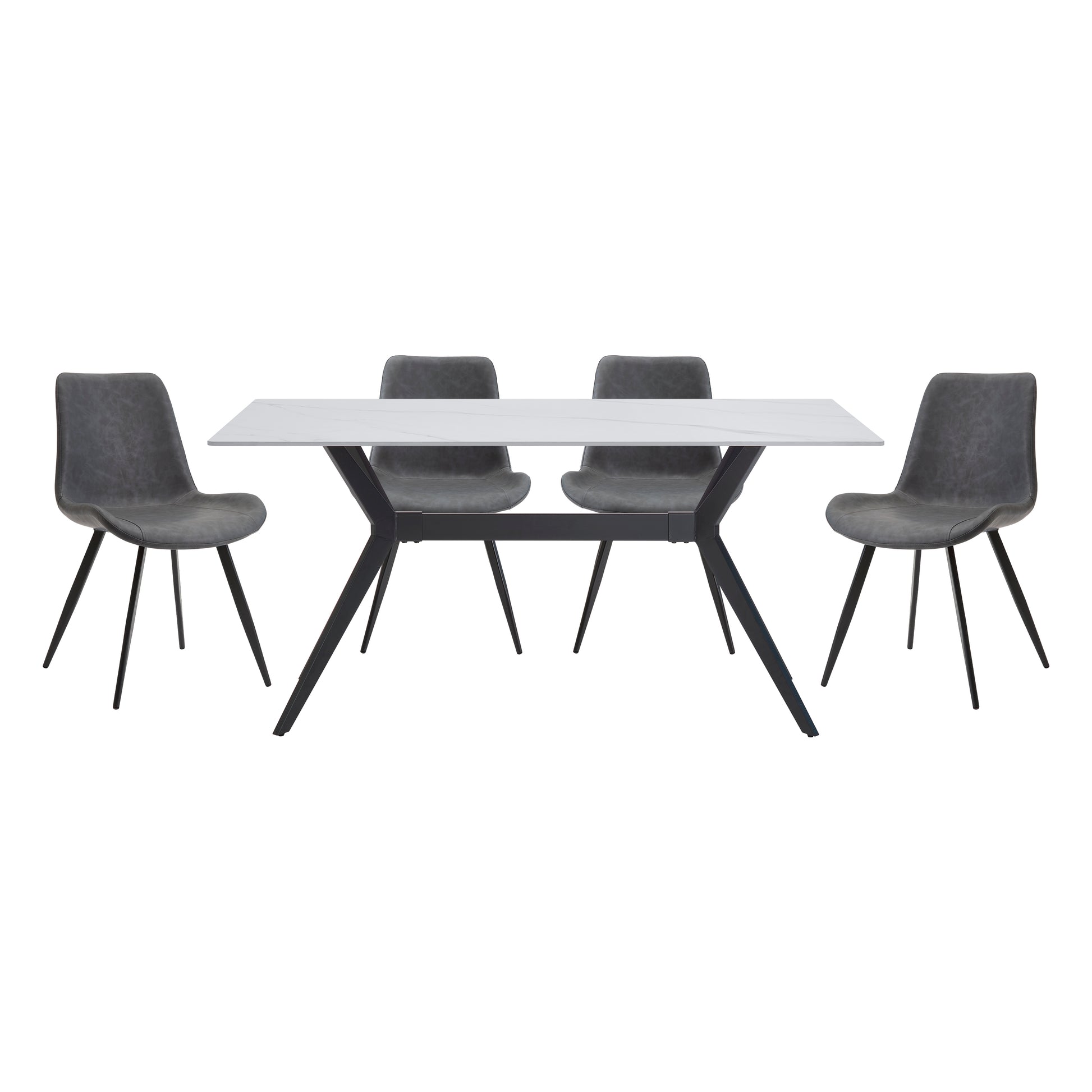 Modern 5Pc Dining Table Set With 4X Chairs Gray Upholstered Sintered Stone Tabletop Black Metal Legs Kitchen Dining Furniture Gray Seats 4 Dining Room Contemporary,Modern Rectangular Dining Table