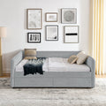 Daybed With Trundle Upholstered Tufted Sofa Bed, With Two Drawers, Queen Size, Boucle Fabric, Grey 88