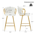 Modern Design High Stool Gold Plated Legs Kitchen Dining White Linen Bar Chair, Suitable For Cafe Bar Restaurant Set Of 2 Metal White Flannelette